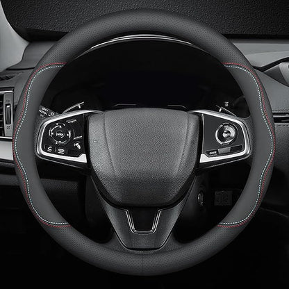 HAOTULE New Nappa Leather car Steering Wheel Cover, Universal 15 inch Black