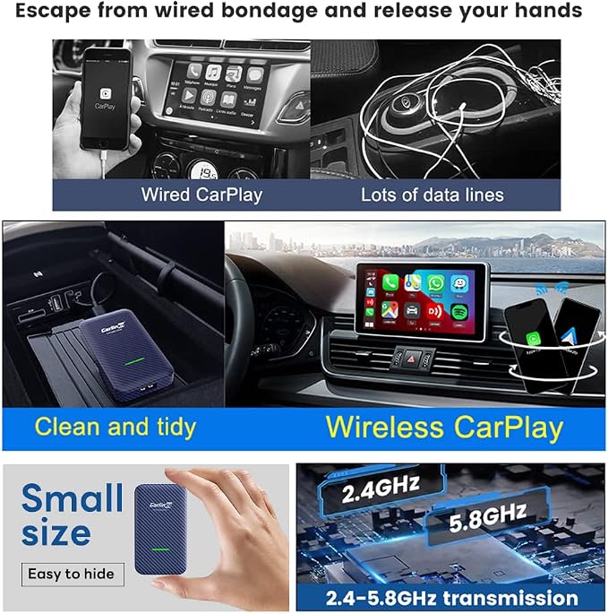 CarlinKit 4.0 CarPlay Wireless Adapter,Android Auto Wireless Dongle for OEM Wired CarPlay Cars,2026 OTA Upgrade-2 in 1,5Ghz WiFi Seamless Auto-Connect,Two Line, CPC200-CP2A for iPhone 6+/Android 11+
