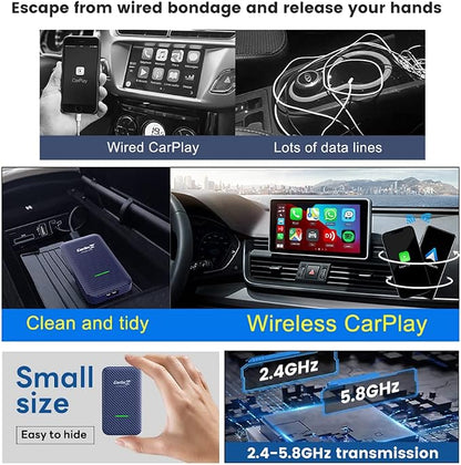 CarlinKit 4.0 CarPlay Wireless Adapter,Android Auto Wireless Dongle for OEM Wired CarPlay Cars,2026 OTA Upgrade-2 in 1,5Ghz WiFi Seamless Auto-Connect,Two Line, CPC200-CP2A for iPhone 6+/Android 11+