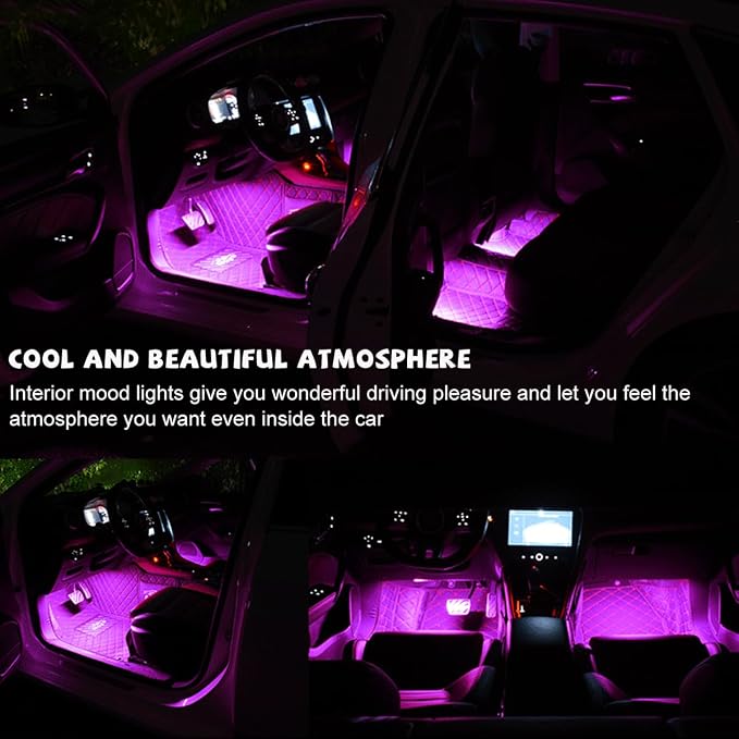 povtii Car LED Strip Light, 24 LED RGB Auto Under Dash Interior Atmosphere Lights, Cigarette Lighter Decorative Lamp Ambient Night Light, Universal Lighting Kit Car Accessories (Pink Purple)