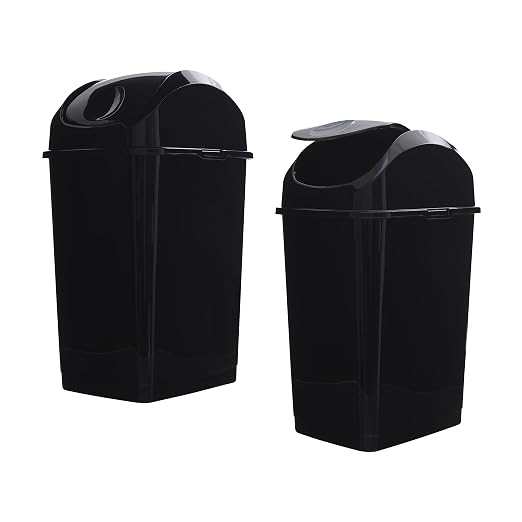 Superio Kitchen Trash Can with Swing Top Lid 9 Gallon Slim Waste Bin 37 Qt Sturdy Plastic Garbage Can Medium Recycling Bin for Office, Bathroom, Under Counter, Dorm, Bedroom (Black-2 Pack)