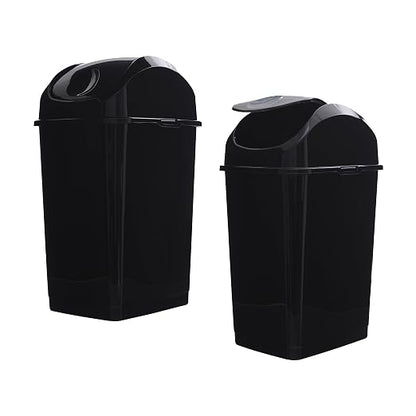 Superio Kitchen Trash Can with Swing Top Lid 9 Gallon Slim Waste Bin 37 Qt Sturdy Plastic Garbage Can Medium Recycling Bin for Office, Bathroom, Under Counter, Dorm, Bedroom (Black-2 Pack)