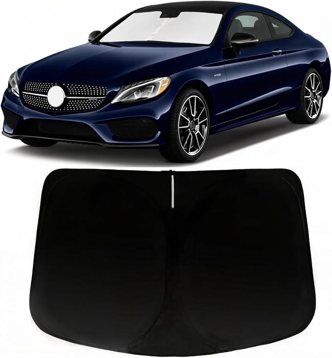 Windshield Sun Shade for 2015-2026 Mercedes Benz C Class W205 C250 C300 C400, Car Front Window Sunshade with 240T Sun Visor Protector Blocks UV Rays Heat Sun Shield Accessories