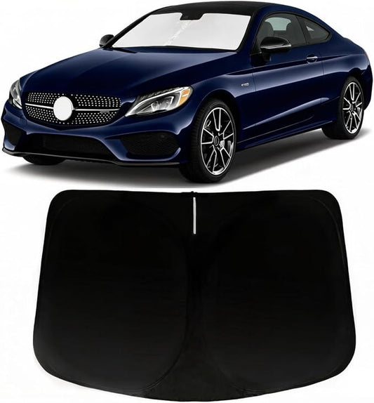 Windshield Sun Shade for 2015-2026 Mercedes Benz C Class W205 C250 C300 C400, Car Front Window Sunshade with 240T Sun Visor Protector Blocks UV Rays Heat Sun Shield Accessories