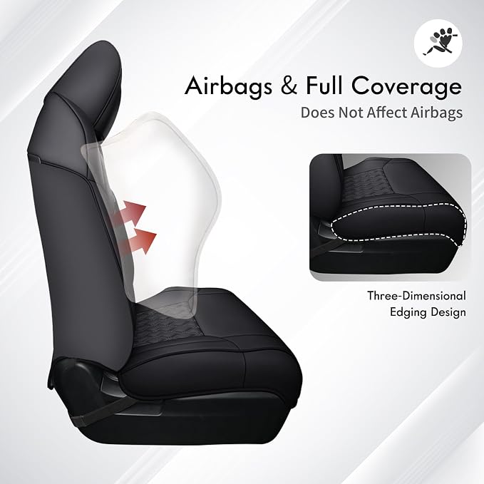 Huidasource Tacoma Front Seat Covers Fit for Toyota Tacoma 2024-2026 All Cab SR, SR5, Limited, TRD Sport/Off-Road,Trailhunter Front Row, 360° Full-wrap Leather Car Seat Cover (Front Pair/Black)