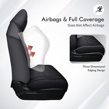 Huidasource Tacoma Front Seat Covers Fit for Toyota Tacoma 2024-2026 All Cab SR, SR5, Limited, TRD Sport/Off-Road,Trailhunter Front Row, 360° Full-wrap Leather Car Seat Cover (Front Pair/Black)
