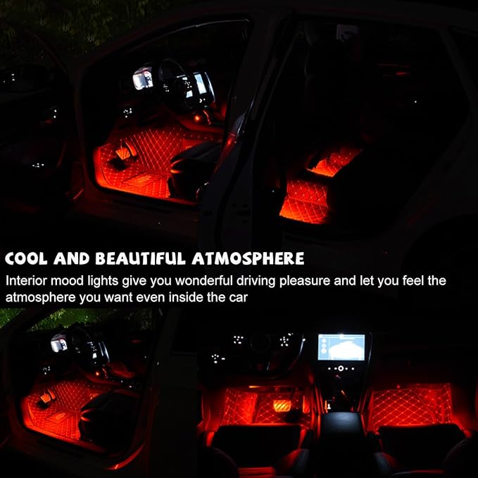 povtii Car LED Strip Light, 24 LED RGB Auto Under Dash Interior Atmosphere Lights, USB Vehicle Decorative Lamp Ambient Night Light Strip, Lighting Kit Car Accessories (Red)