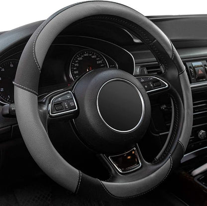 Steering Wheel Covers Gray Universal Microfiber Leather, Suitable for 14 1/2-15 inch Car Steering Wheel Cover, Breathable, Anti Slip & Odor