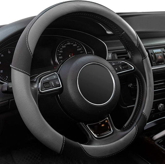 Steering Wheel Covers Gray Universal Microfiber Leather, Suitable for 14 1/2-15 inch Car Steering Wheel Cover, Breathable, Anti Slip & Odor