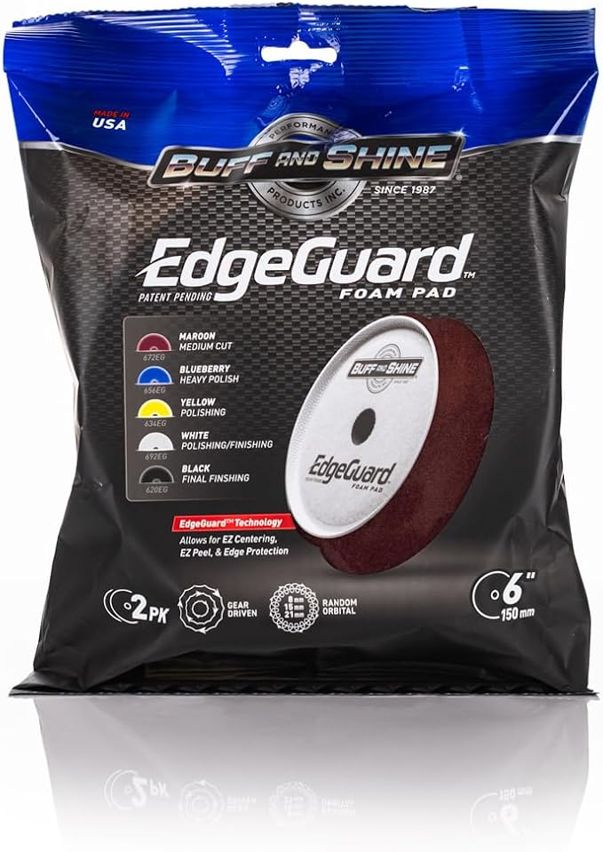 Buff and Shine - EdgeGuard Foam Buffing Pads - Maroon - 6" Medium Cut Pad - Pack of 2