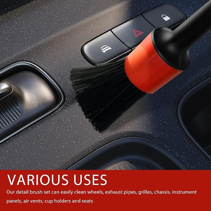 5PCS Car Detailing Brush Set, Car Cleaning Kit, Soft Boars Hair Auto Interior Cleaning Detail Brushes, Automotive Interior Exterior No Scratch Dust Clean Tool Universal for Most Vehicles