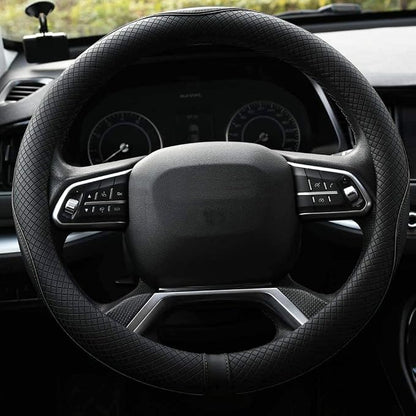Rueesh Microfiber Leather Steering Wheel Cover Anti-Slip Matte Finish Auto Car Wheel Cover Universal 15 Inch Wheel Cover for Car Embossing Pattern Black Line