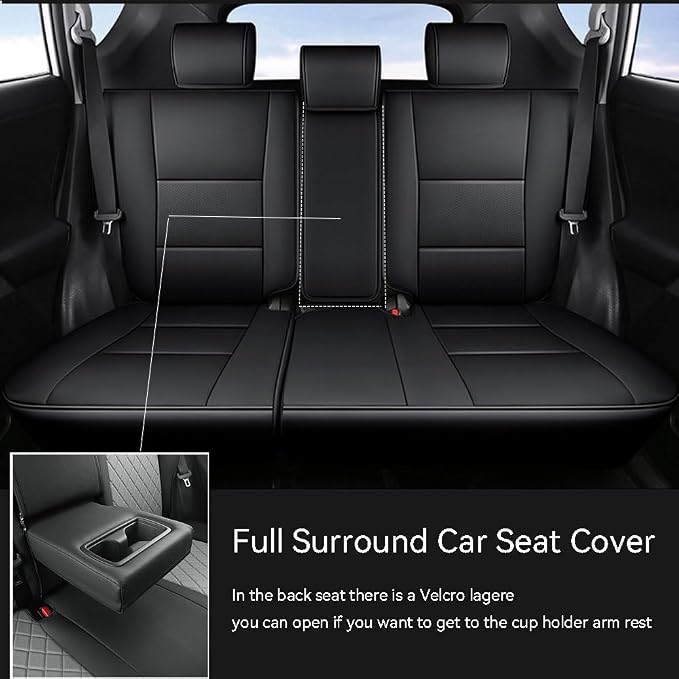 Custom Fit RAV4 Car Seat Covers for Select Toyota RAV4 LE 2013 2014 2015 2016 2017 2018 (NOT for Hybrid) - Full Set, Leather (Black)