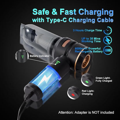 Handheld Car Vacuum 18000PA, 4-in-1 Mini Vacuum Cleaner Portable Cordless, Air Blower, High Power Air Duster with Brushless Motor, Suitable for Car, Home, Pet, Office, Camping (Golden)