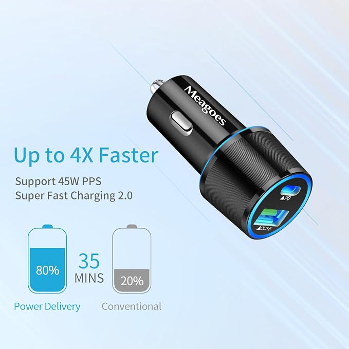 67.5W Car Charger USB C Super Fast Charging, 45W USBC & QC3.0 Port Plug for iPhone 17 Pro Max/Air/16/15/iPad, Samsung S26 Android Cell Phone, Dual 12V Cigarette Lighter Adapter + 6.6 ft Type C Cable