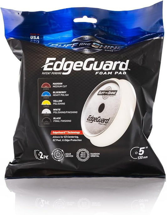 Buff and Shine - EdgeGuard Foam Buffing Pads - White - 5" Polishing and Finishing Pad - Pack of 2