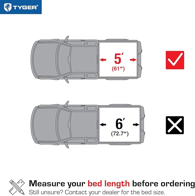 Tyger Auto T1 Soft Roll-up Truck Bed Tonneau Cover Compatible with 2019-2023 Ford Ranger | 5' (61") Bed | TG-BC1F9066