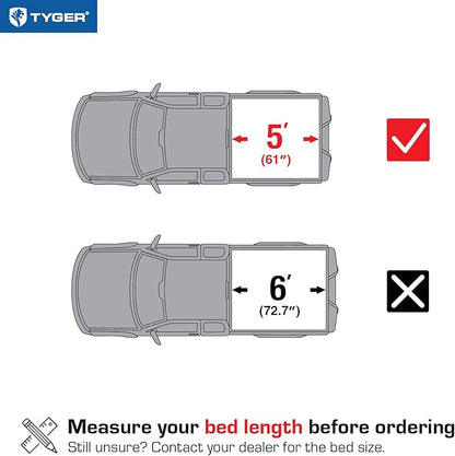 Tyger Auto T1 Soft Roll-up Truck Bed Tonneau Cover Compatible with 2019-2023 Ford Ranger | 5' (61") Bed | TG-BC1F9066