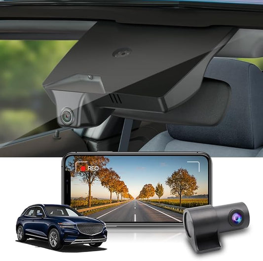 Fitcamx Front 2K+Rear 1080P Dash Cam Adapts for Genesis GV70 2022-2026 (HD2-AR100), Integrated OEM Look, Dual HD Video, Built-in WiFi & APP, Loop Recording, G-Sensor, Easy to Operate, 64GB Card