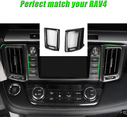 BOYUER for Toyota RAV4 2013 2014 2015 2016 2017 2018 2PCS ABS Dashboard Central Console Air Conditioning A/C Vent Panel Frame Interior Decoration Trim Accessories(Carbon Fiber) Enhance Fashion Sense