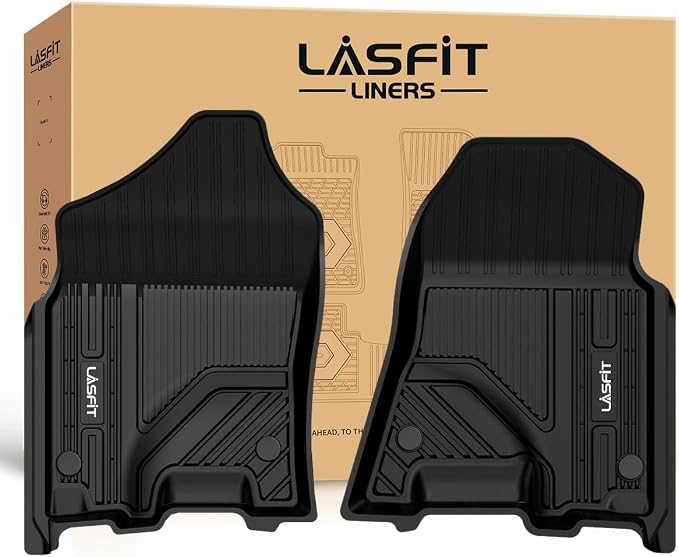 LASFIT Floor Mats 1st Row Only for Ram 1500 2019-2024 Crew Cab and Quad Cab Front Bucket Seat, Not for RAM 1500 Classic, All Weather TPE Custom Fit Car Mats Truck Front Liners, Black