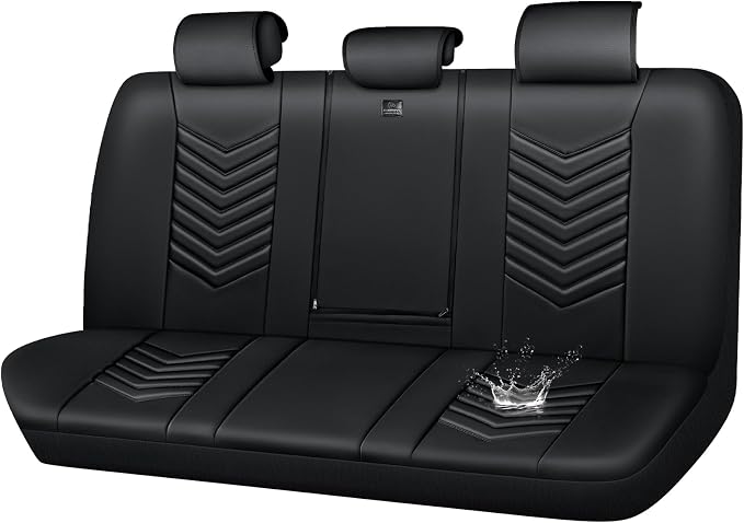 CAR PASS 3D Foam Luxury Leather Back Bench Leather Seat Covers,Waterpoof Faux Leather Rear Seat Cover Universal Fit for Cars Sedans SUVs Vans Trucks 95% Automotive Backseat, (Rear,Black)