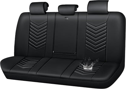 CAR PASS 3D Foam Luxury Leather Back Bench Leather Seat Covers,Waterpoof Faux Leather Rear Seat Cover Universal Fit for Cars Sedans SUVs Vans Trucks 95% Automotive Backseat, (Rear,Black)