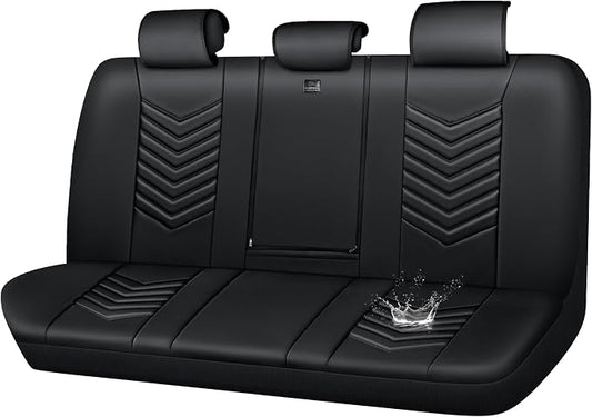 CAR PASS 3D Foam Luxury Leather Back Bench Leather Seat Covers,Waterpoof Faux Leather Rear Seat Cover Universal Fit for Cars Sedans SUVs Vans Trucks 95% Automotive Backseat, (Rear,Black)