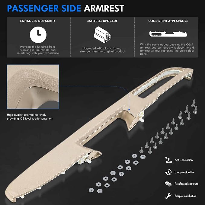 Door Panel Armrest Repair Fit for Chevy Silverado Suburban Tahoe Avalanche | Fit for GMC Sierra Yukon 2010-2014 | Fits Door Panel with Release Handle Above Armrest | Front Right Passenger Side | Tan