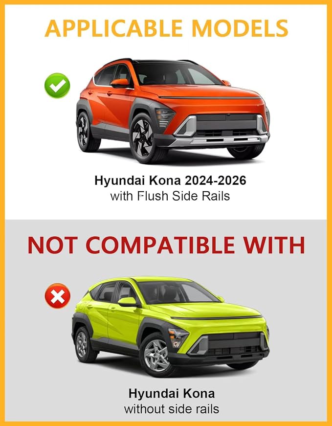 Tuyoung 300lbs Roof Rack Cross Bars Compatible with 2024 2025 2026 Hyundai Kona & Kona Electric, Lockable Heavy Duty Aluminum Roof Rails Crossbars Black Rooftop Cargo Carrier Luggage