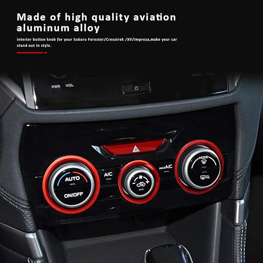 Auovo AC Climate Control Knob Outer Ring Covers Accessories for Subaru Forester 2019-2024 / Crosstrek 2018-2022 2023 / Impreza 2017-2023 Interior for Car Air Condition Switch Control Trim (Red)