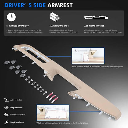80995 Door Panel Armrest Repair Fit for Chevy Silverado Suburban Tahoe Avalanche | Fit for GMC Sierra Yukon 2010-2014 | Fits Door Panel with Release Handle Above Armrest | Front Left Driver Side | Tan