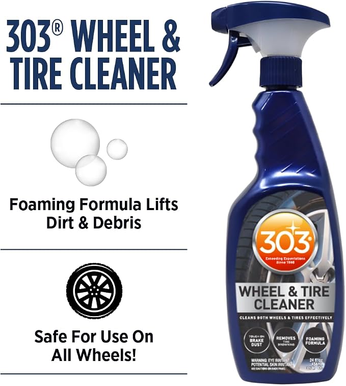 303 Products Wheel and Tire Cleaner - Cleans Both Wheels and Tires Effectively - Tough on Brake Dust - Removes Tire Browning - Foaming Formula, 24 fl. oz.