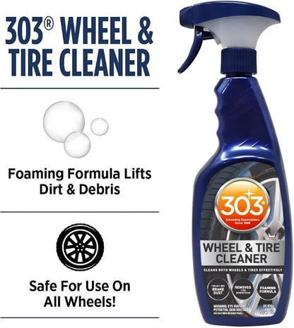 303 Products Wheel and Tire Cleaner - Cleans Both Wheels and Tires Effectively - Tough on Brake Dust - Removes Tire Browning - Foaming Formula, 24 fl. oz.