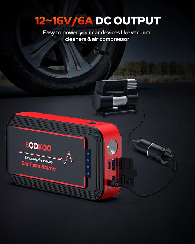 BOOKOO H9 Jump Starter 4500A,Portable Car Battery Jumper Starter for 10L Gas and 8L Diesel Engines,12V Car Battery Charger with Jumper Cables,USB QC 3.0,16V DC Output,3 LED Modes for Car Camping Trip