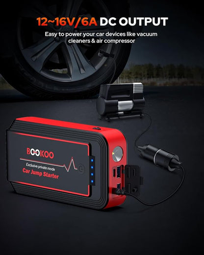 BOOKOO H9 Jump Starter 4500A,Portable Car Battery Jumper Starter for 10L Gas and 8L Diesel Engines,12V Car Battery Charger with Jumper Cables,USB QC 3.0,16V DC Output,3 LED Modes for Car Camping Trip