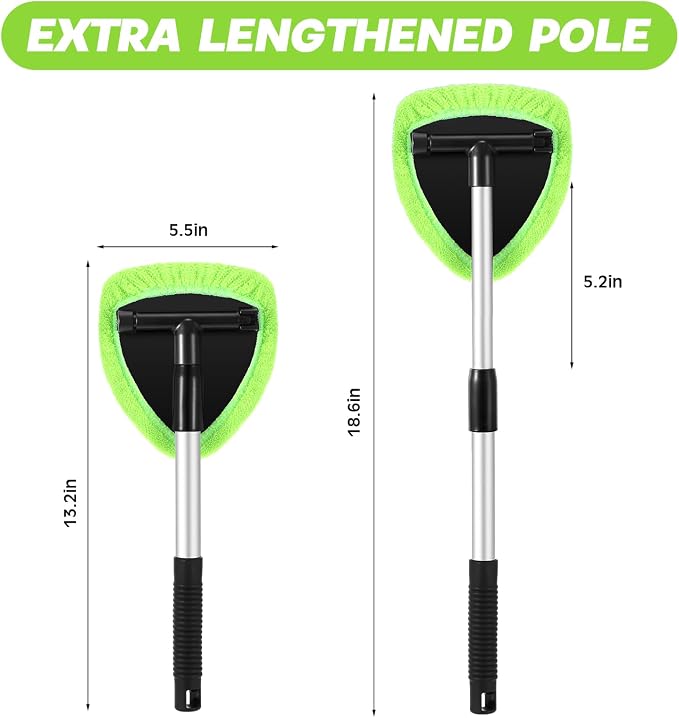 Baderke 10 Pcs Windshield Cleaner Tool Car Window Cleaning Supplies with Extendable Handle Include 6 Washable Microfiber Bonnets 2 Empty 60ml Spray Bottle Glass Wiper Kit (Green)