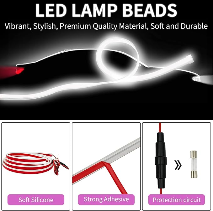 Outlet! SUNVA Dynamic Car 79 Inches Hood Light Strip, Car LED Strip Light, Exterior Flexible Daytime Running Light Strip for Cars, Trucks, SUVs, Bright Cool White