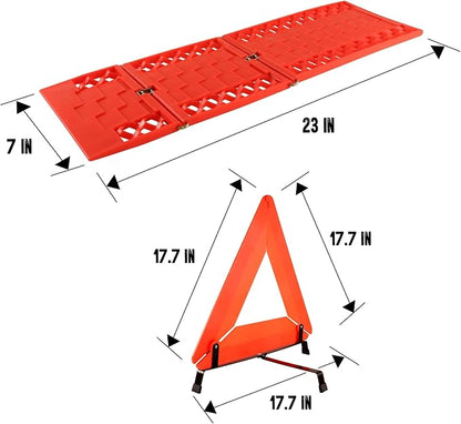 Koolatron Oskar Emergency Roadside Kit – 3-Piece Vehicle Safety Set with Folding Tire Traction Mats & Reflective Warning Triangle – Car, SUV, Truck Essentials for Snow, Ice, Mud, Sand