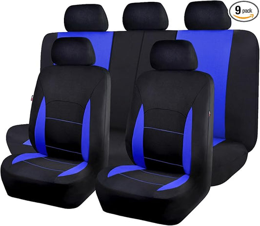 Flying Banner Car Seat Covers Full Set Front Seats and Rear Bench Polyester car seat Protectors Black Gray Purple airbag Compatible Rear Bench Split (Black Blue)