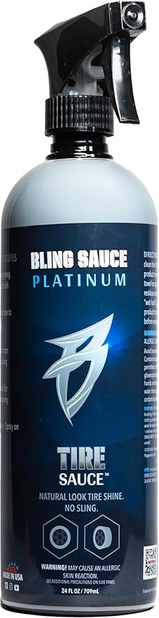 Bling Sauce Platinum Tire Sauce, Peppermint Scent, Natural Look Tire Shine for Cars, Trucks, SUVs, 24oz.