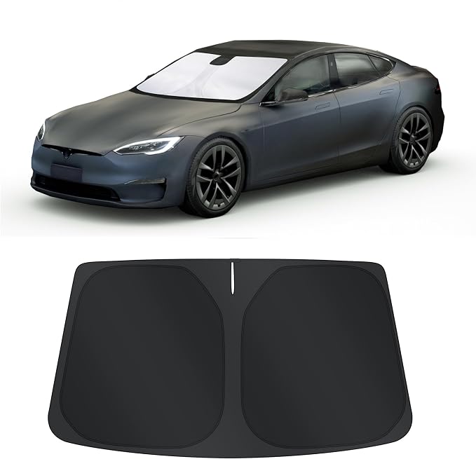 TINGLU Sun Shade for Tesla Model S (Fit Long Range/LR Model) 2012-2025 2026 Accessories Windshield Sun Shade Window Shade UV Rays Protection Sun Visor Cover with Steering Wheel Sunshade Storage Bag