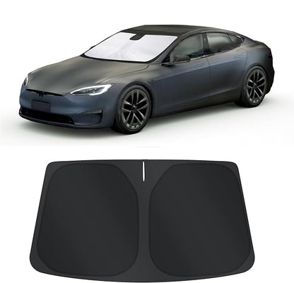 TINGLU Sun Shade for Tesla Model S (Fit Long Range/LR Model) 2012-2025 2026 Accessories Windshield Sun Shade Window Shade UV Rays Protection Sun Visor Cover with Steering Wheel Sunshade Storage Bag