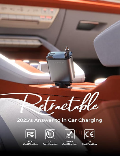 LISEN Retractable Car Charger [RV Power Adapters ] for iPhone 17 USB C Charger Fast Charging, Travel Essentials Gifts for Women Men, Early Today 2025