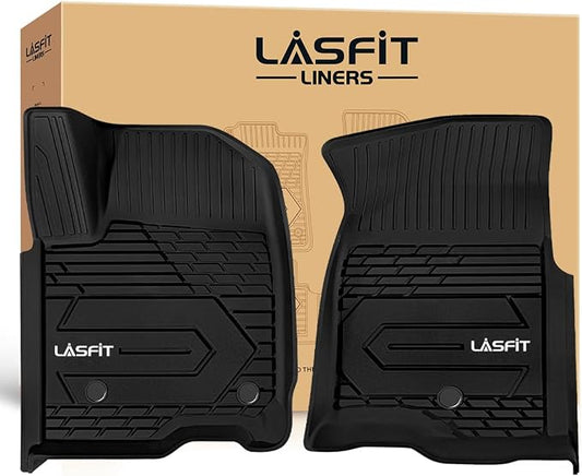 LASFIT Front Floor Mats 2019-2026 for Chevrolet Silverado/GMC Sierra 1500, Crew Cab/Double Cab, 2020-2026 Chevy Silverado/GMC Sierra 2500HD 3500HD, All Weather TPE Floor Liners, 1st Row Only