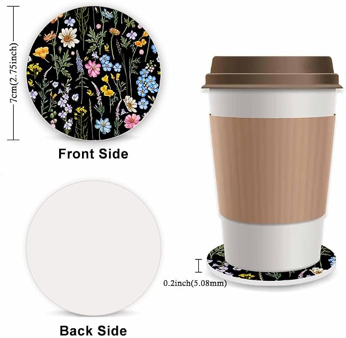 Cute Wildflower Steering Wheel Cover for Women, Universal Auto Steering Wheel 14-15 Inch Car Interior Accessories with 2PCS Car Coasters, Suitable for Men and Women
