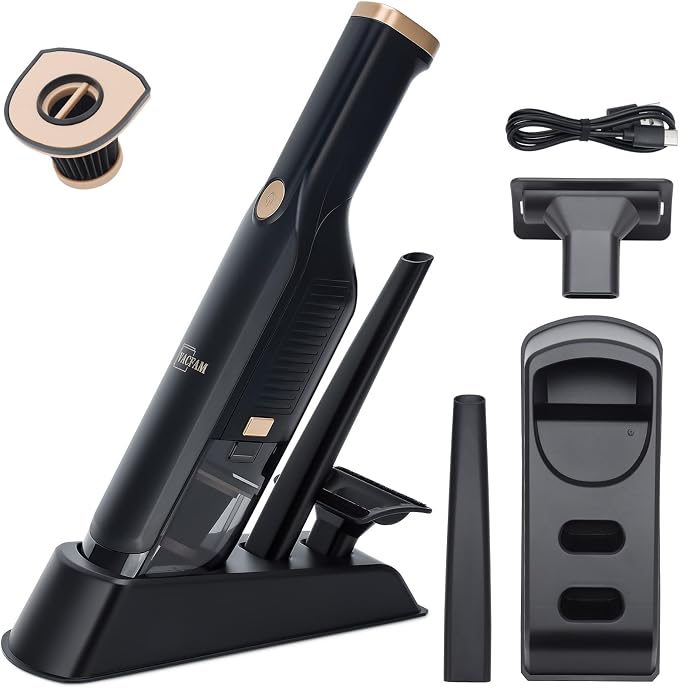 Handheld Vacuum Cordless,Dust Busters Cordless with Storage Dock,15KPA High Power Portable Vacuum Vordless,USB Quick Charge,Mini Vacuum with Multi-Nozzles & Washable Filter，Black