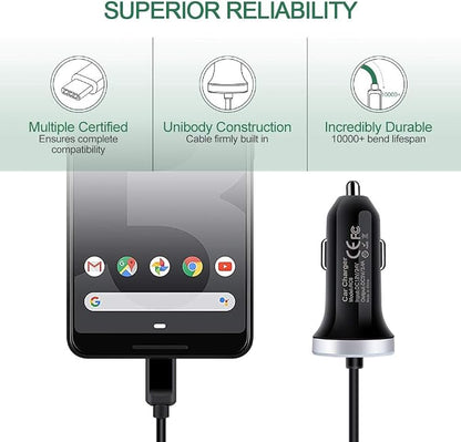 USB C Car Charger, 3.4A Fast Charging Car Charger for Samsung Galaxy S26 S25 Ultra S24 FE S23 S22 S21 S20 S10E S9 S8 Note 20 10 A16 A15 A14 A56 A36 A26 A50 A20 A51 A71 A21 A10E, with 3ft Type C Cable