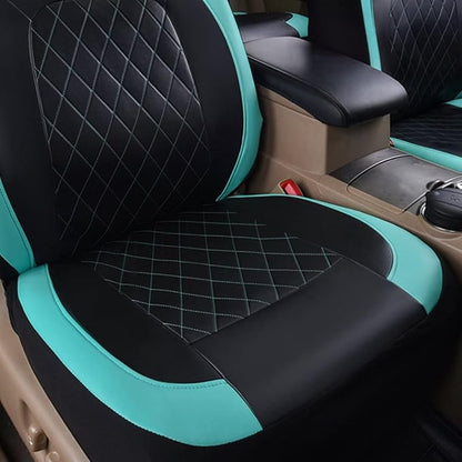 Universal Deluxe Pu Luxury Vinyl Faux Leather Car Seat Covers Two Front 6 Pieces Airbag Compatible Fit for Cars SUV Vehicles (Black and Mint)