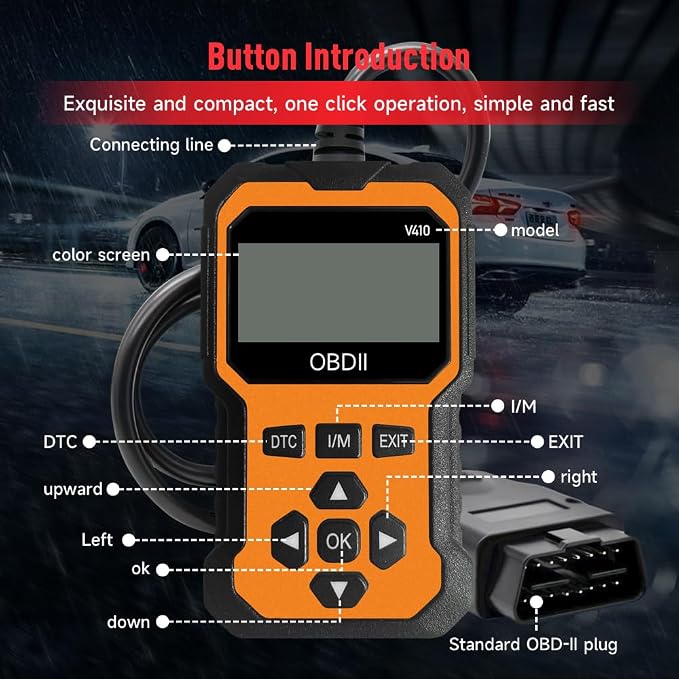 OBD2 Scanner V410 Car Diagnostic Tool – Auto Code Reader for All Vehicles, Engine Fault Code Reader Scan Tool with Live Data/Freeze Frame & Fix Suggestions Orange and Black